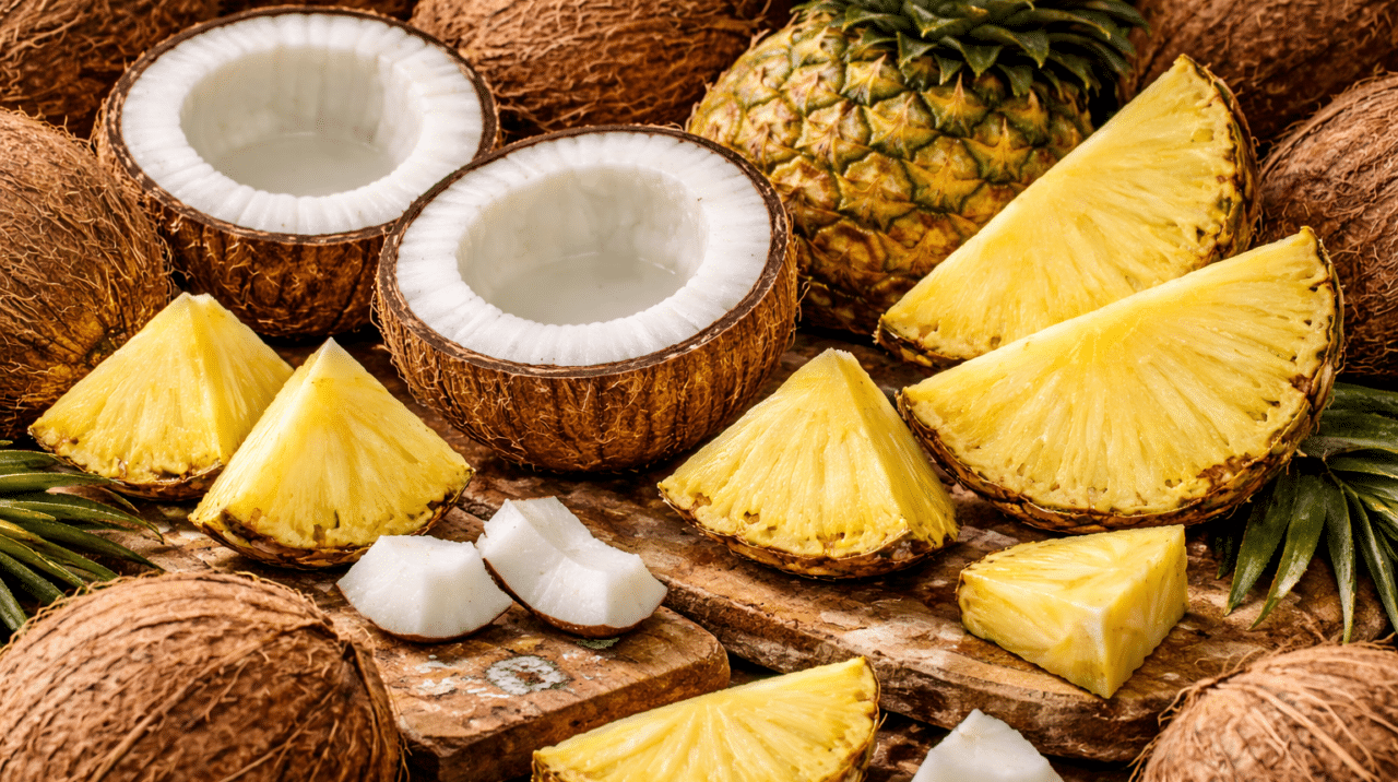 Kokosnoot en ananas
